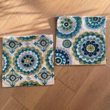 Pair of Sia cushion covers, in green and blue cotton