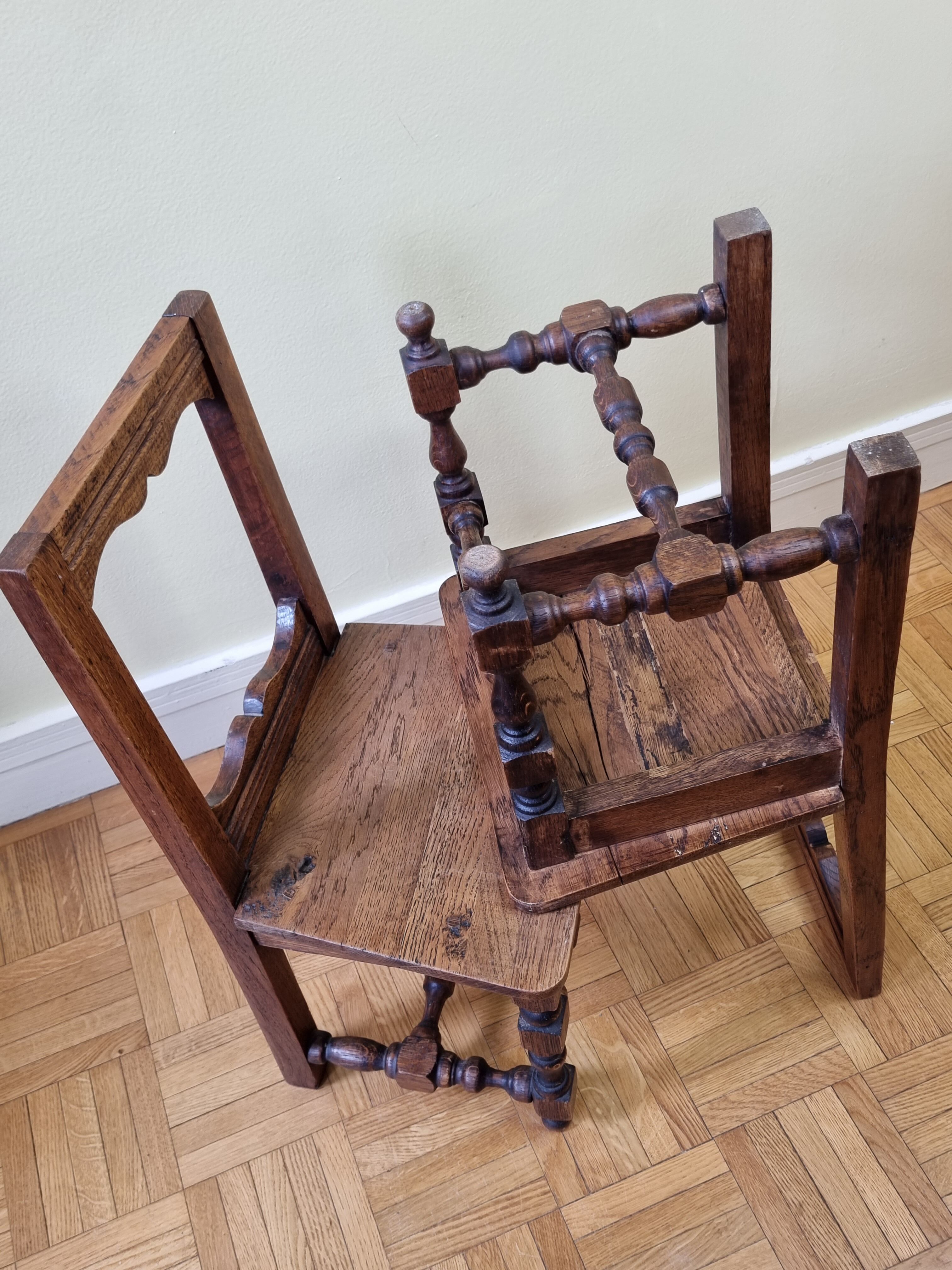 Pair of old children's chairs made of solid wood