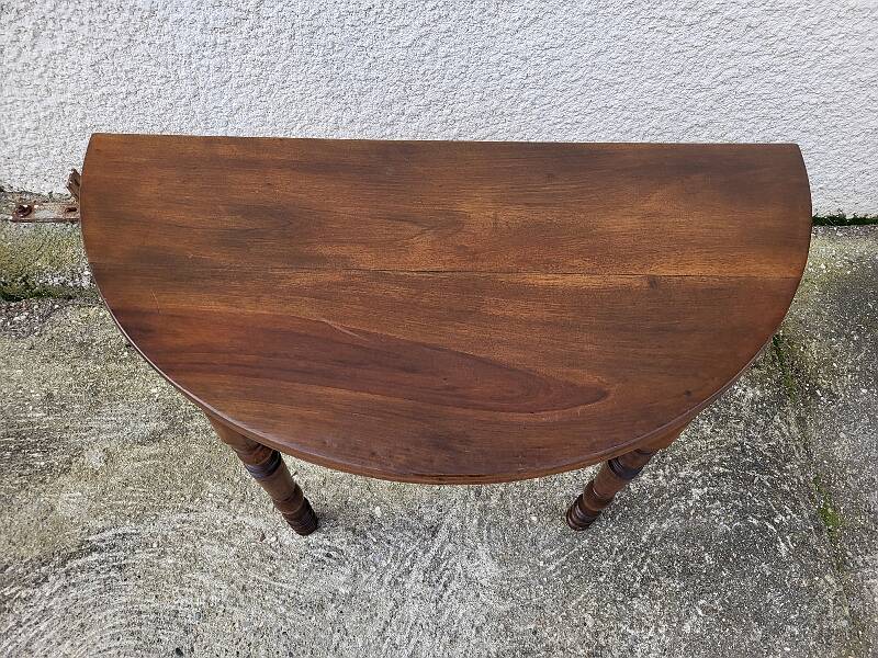 Table demi lune en noyer massif louis philippe du xix ème siecle