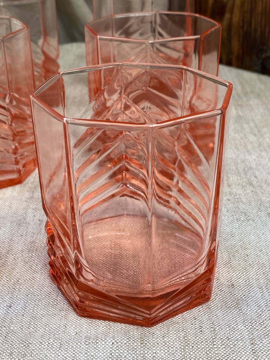 Art Deco Pink Glass Whiskey Glasses