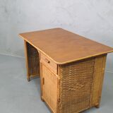 Mid-century italian bamboo, rattan and teak desk, 1960s