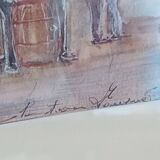 Watercolor "Music Festival at Porte Cailhau" Bordeaux signed Fouquet