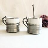 Set two porcelain cups with pewter support