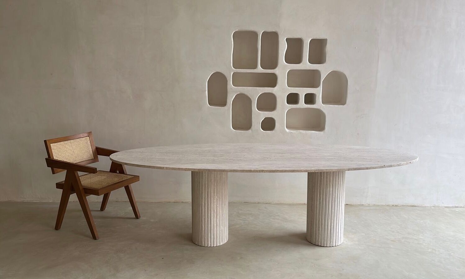 Calypso oval dining table 220x100 natural travertine