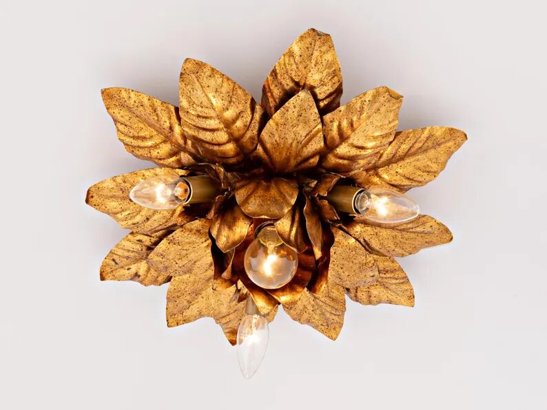 Plafonnier fleuri vintage italien à 4 lumières