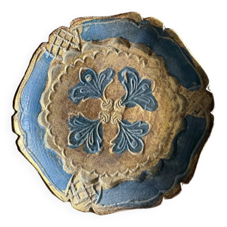 Vintage Florentine Coaster - Blue and Gold Wood (Diameter 10 cm)