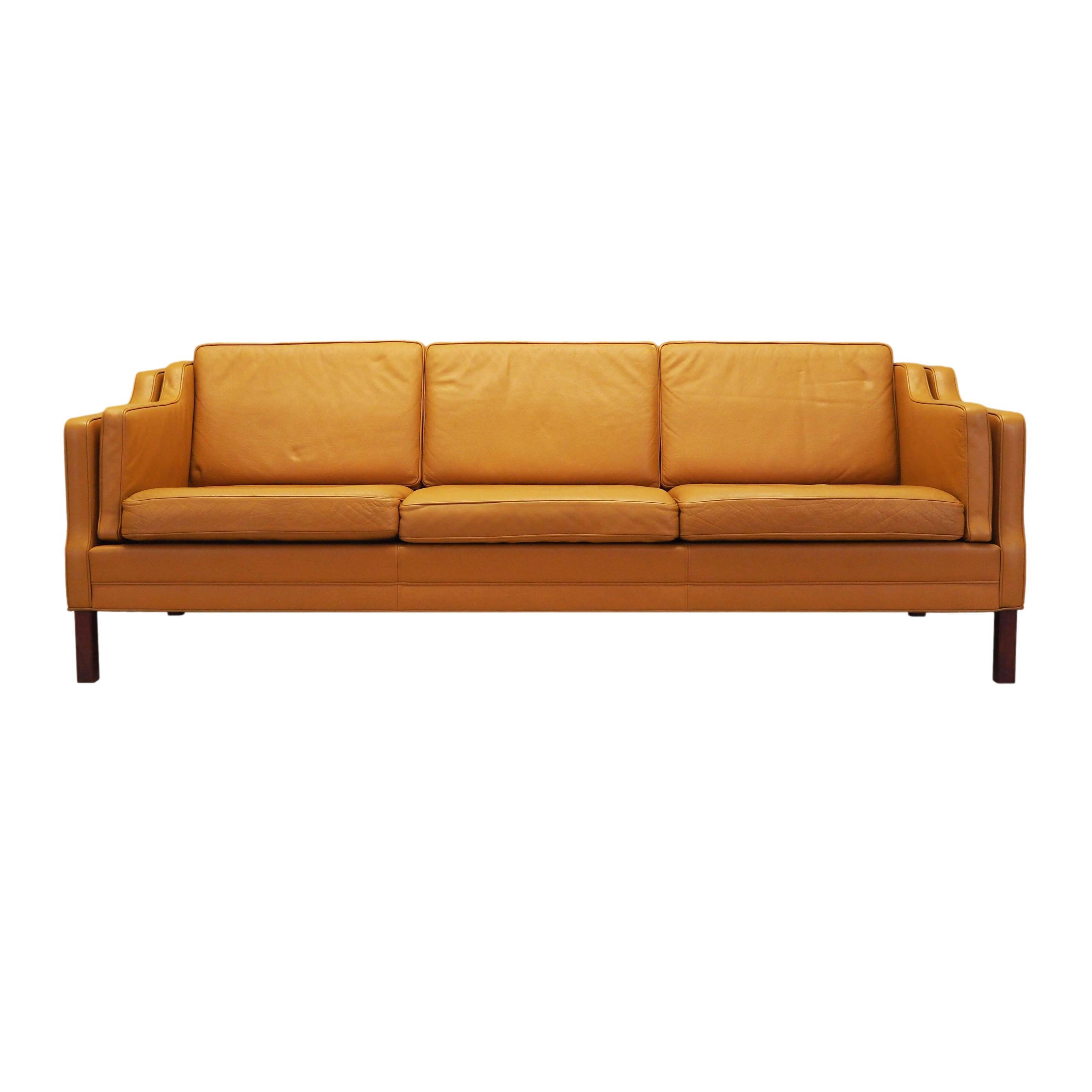 Orange leather sofa, Danish design, 1970s, production: Denmark