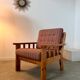 Old vintage Scandinavian design pine armchair from the 70s