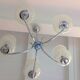 Five-spoke chandelier in chrome-plated metal and structured/vintage glass 60s-70s