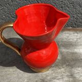Red Pitcher Vase with Gold Accents Attributed to André Baud - Vallauris