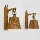 Pair of rattan and cane lantern wall lights. 1950s-60s