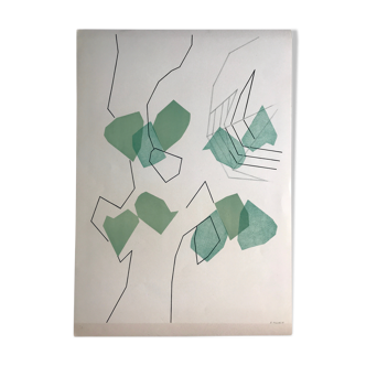 Lithograph on paper signed and numbered by André BEAUDIN, Arbre et feuilles I, 1966