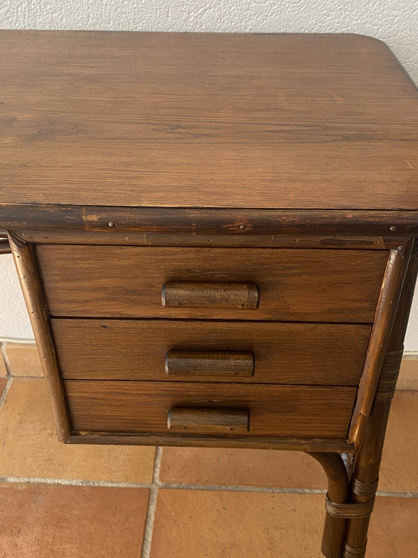 Rattan desk with three drawers