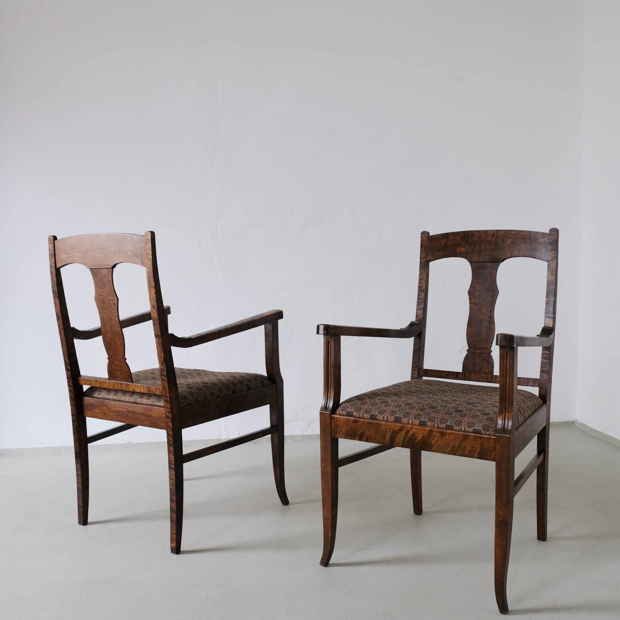 Biedermeier satin birch armchairs | Sweden | set of 2