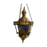 Old pendant lamp, oriental lantern in brass and handcrafted coloured glass