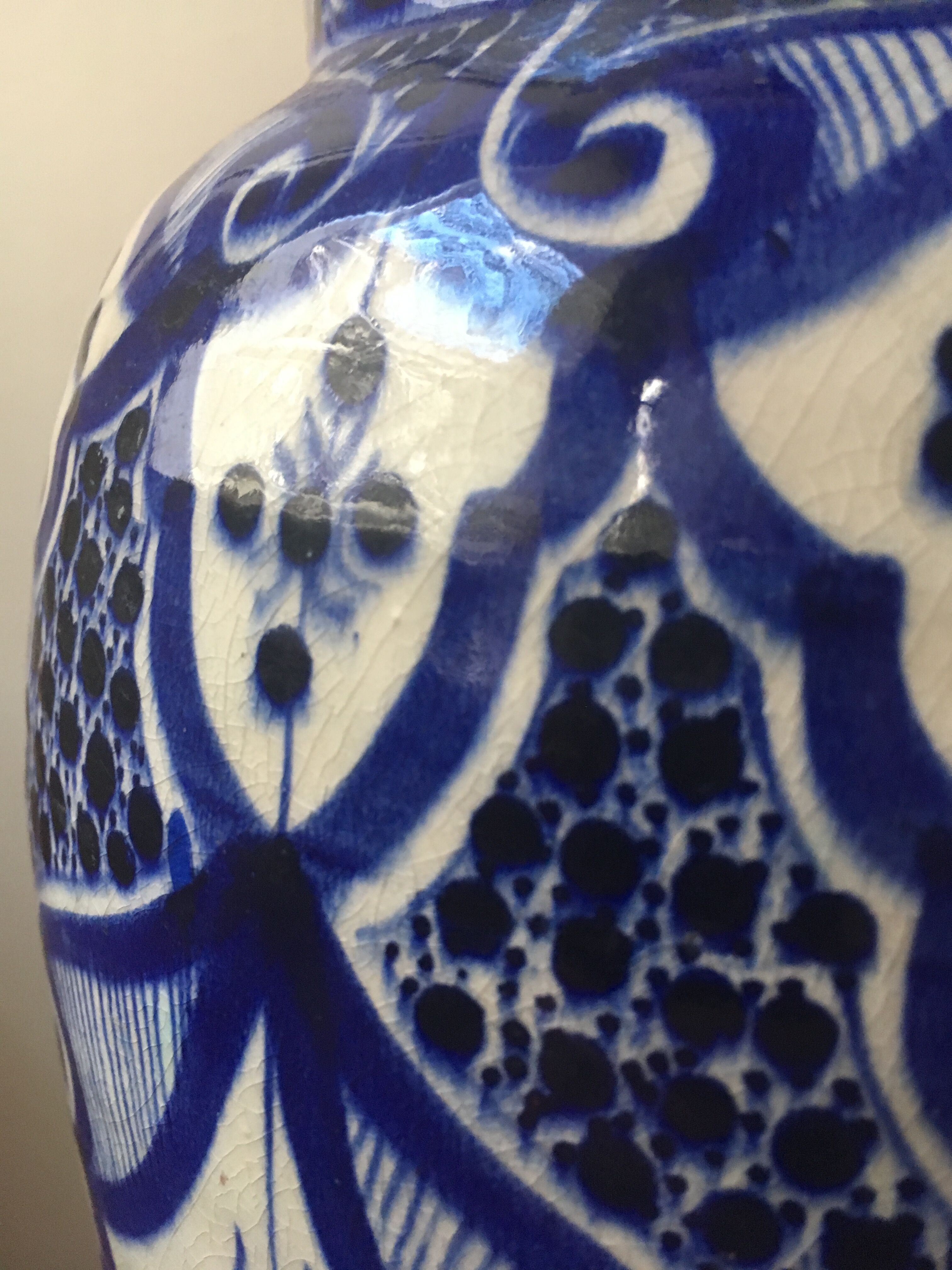 Large blue vase in Moroccan ceramic from Safi