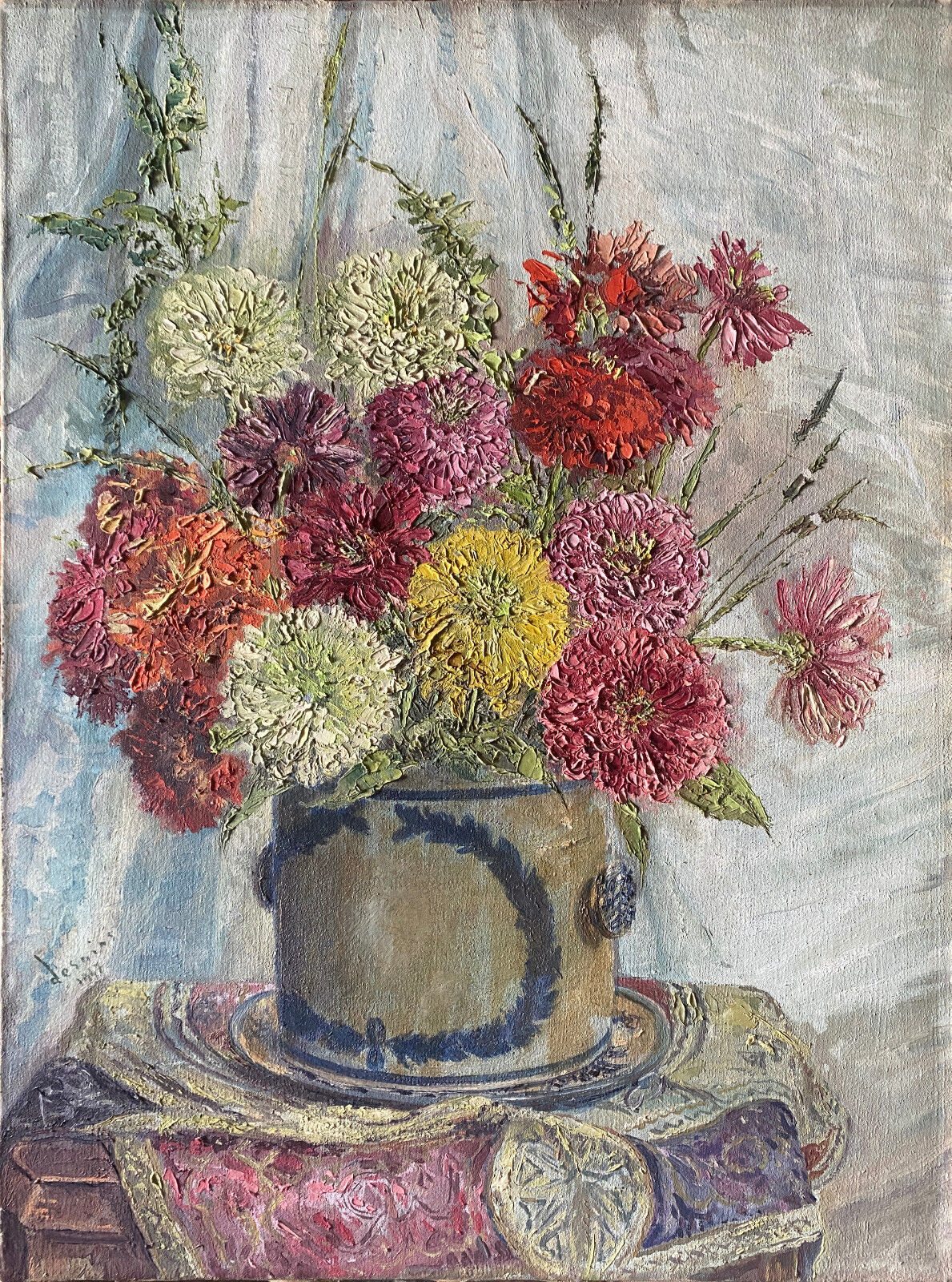 Painting HSToile "Bouquet of flowers" signed Desains 1947