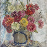 Painting HSToile "Bouquet of flowers" signed Desains 1947