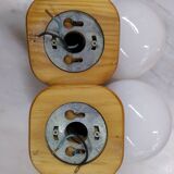 Pair of Scandinavian pine and opaline wall lights, 1980