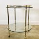 1970s mid-century modern Italian brass and glass round bar cart, Italy.