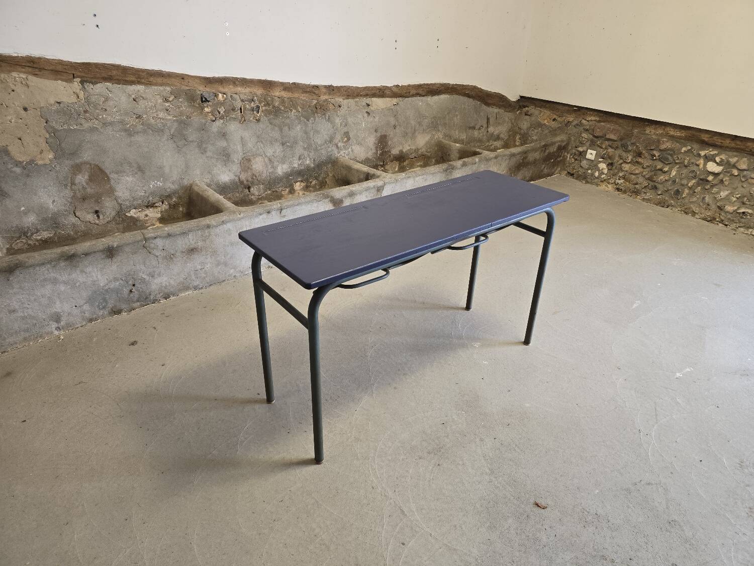 Double school desk with school bag holder