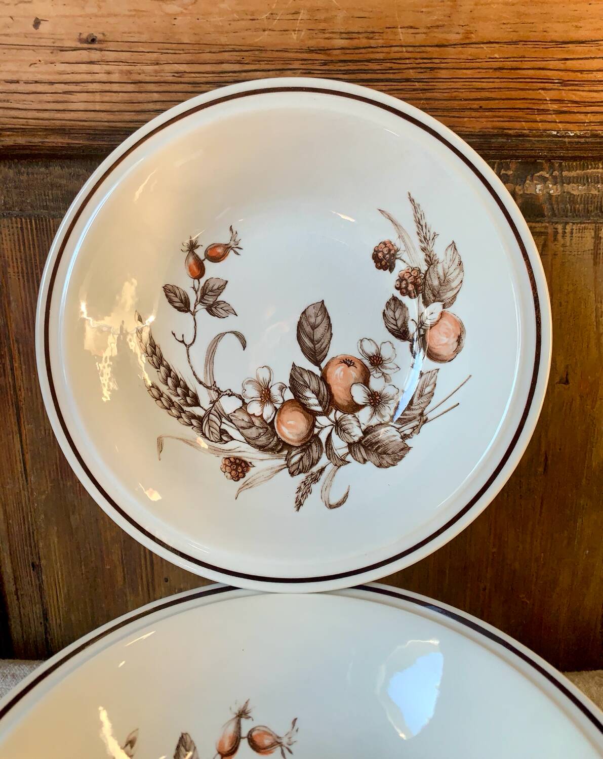 8 English deep plates Royal Tudor Crown Harvest