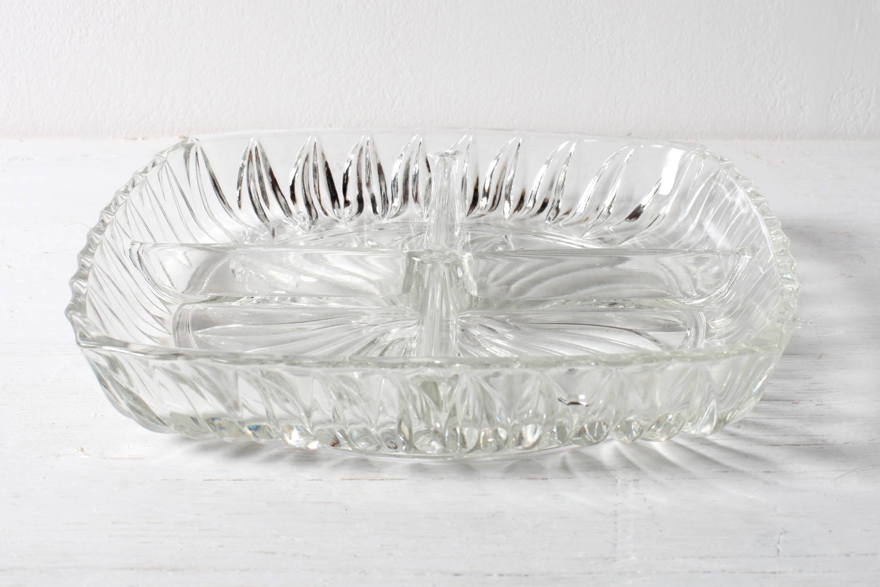 Mid-century Divided Serving Plate / Clear Appetizer Tray / Italy / 1970s