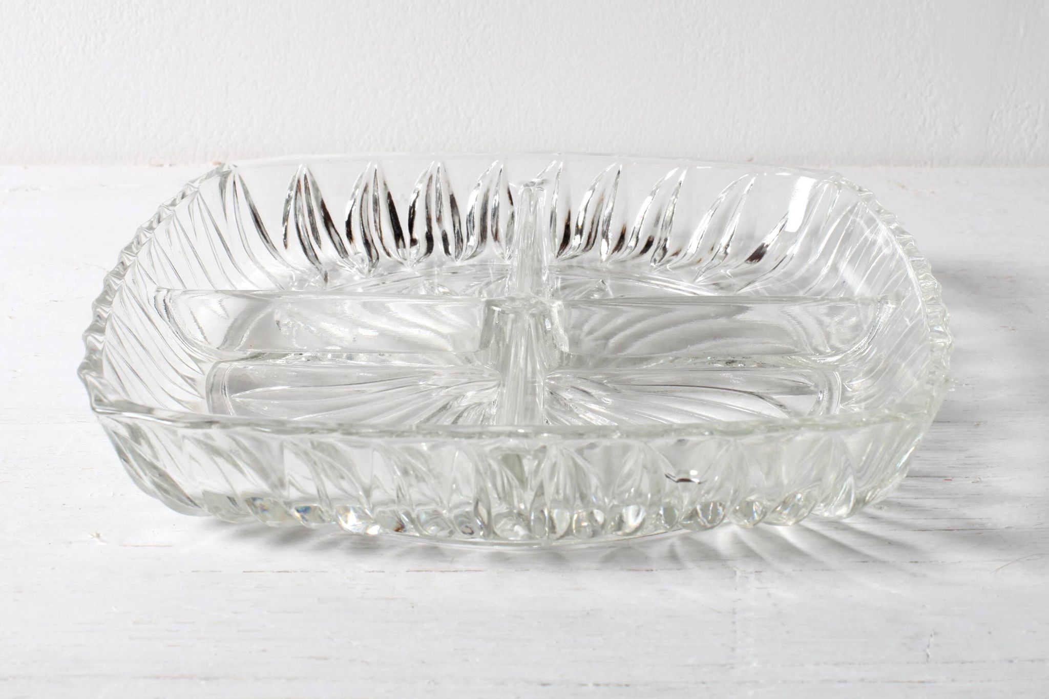 Mid-century Divided Serving Plate / Clear Appetizer Tray / Italy / 1970s