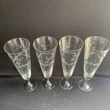 3332 – 4 Large Champagne Flutes – Vintage Cut Crystal, unstamped, these 4 large flutes