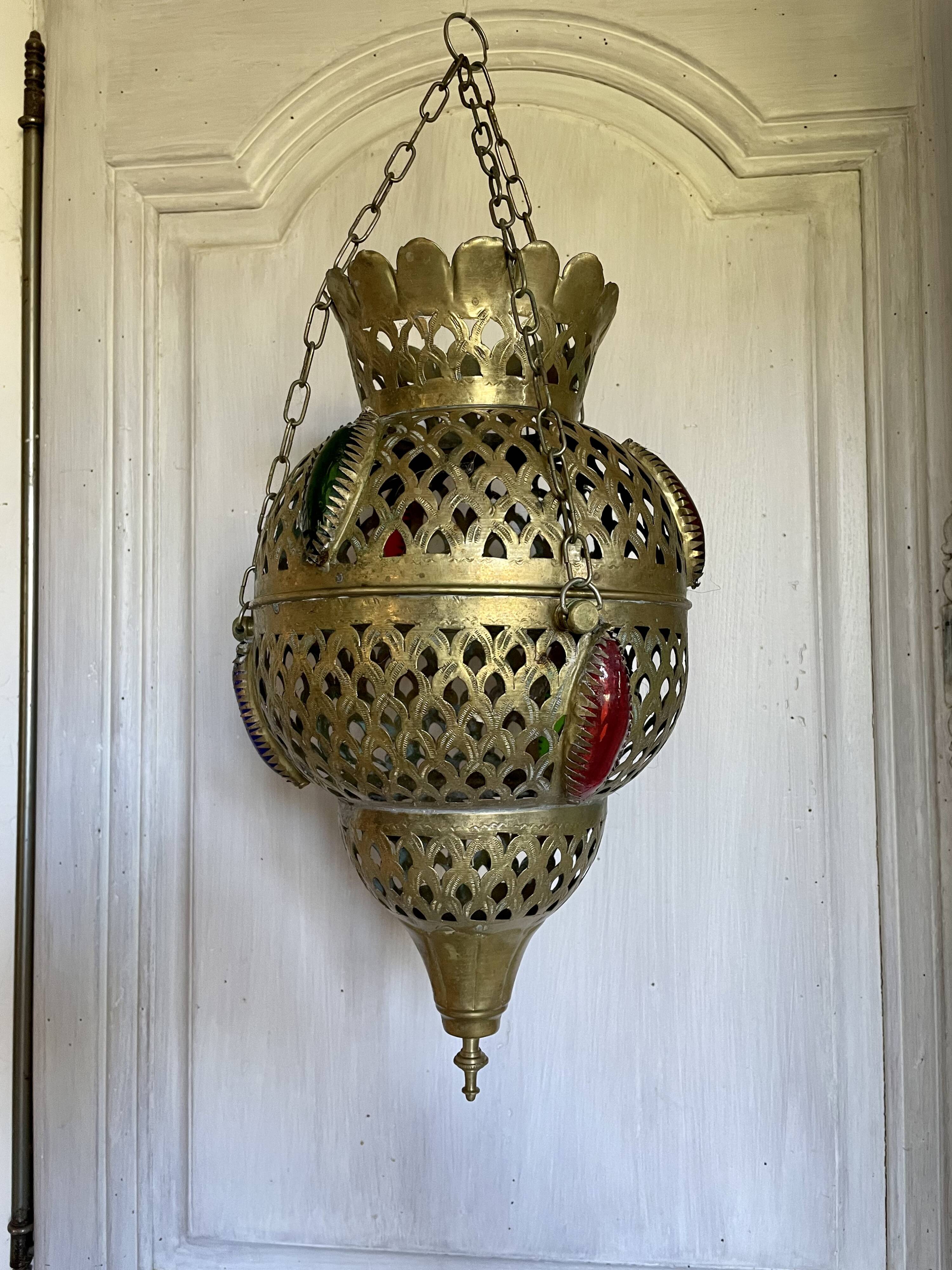 Old vintage oriental lantern pendant lamp in brass