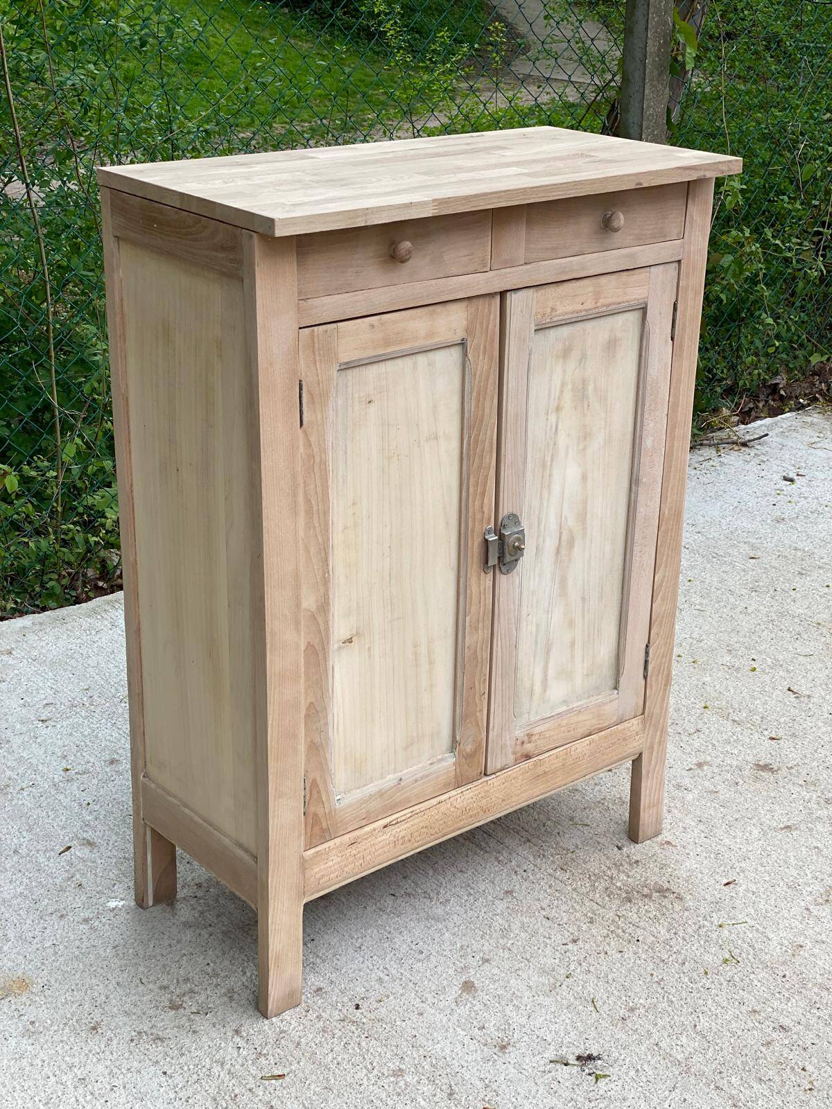 Renovated Parisian sideboard in raw solid wood 72cm