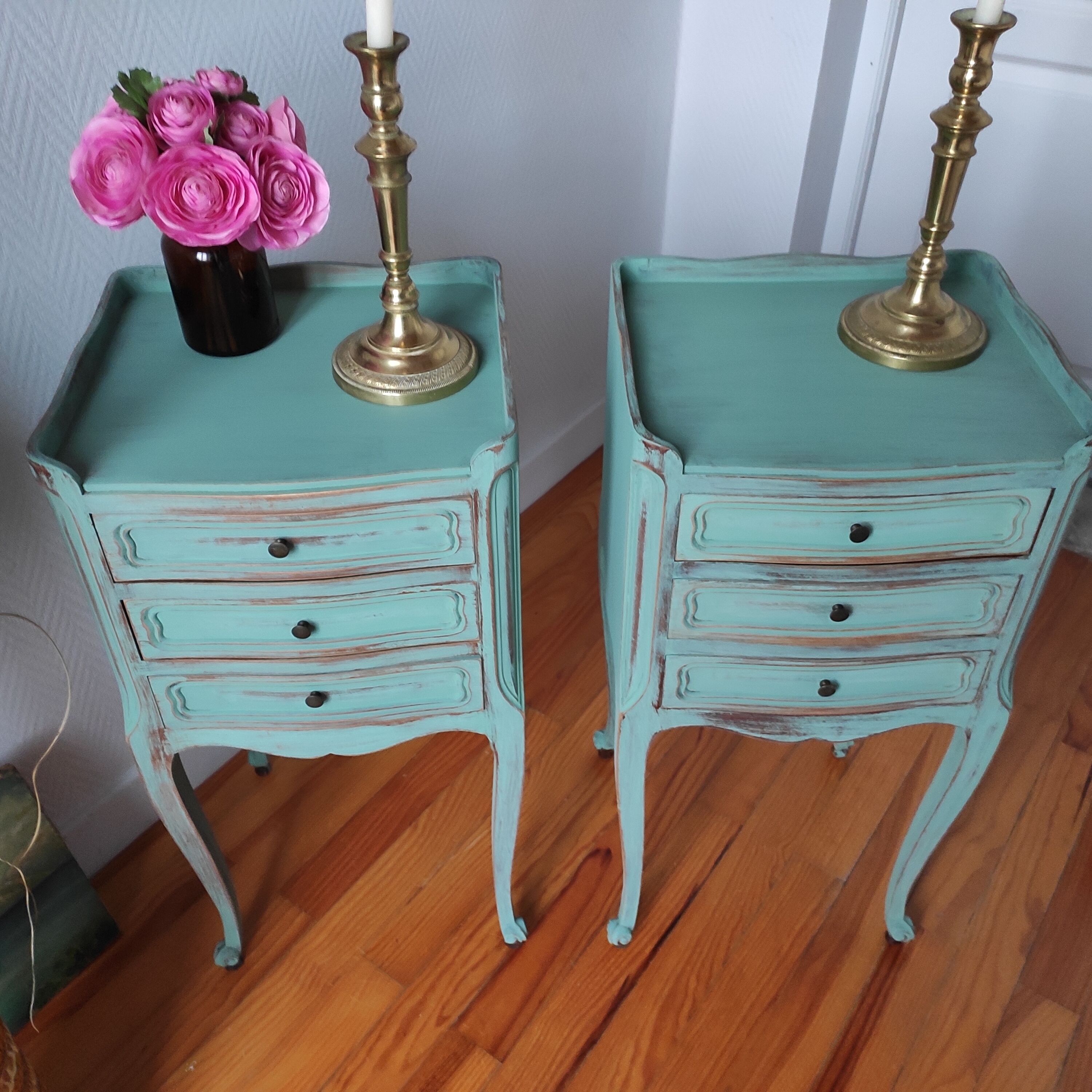 Pair of weathered bedside tables