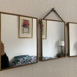 Vintage mirror 1900 triptych barber dressing table brass - 27 x 70 cm