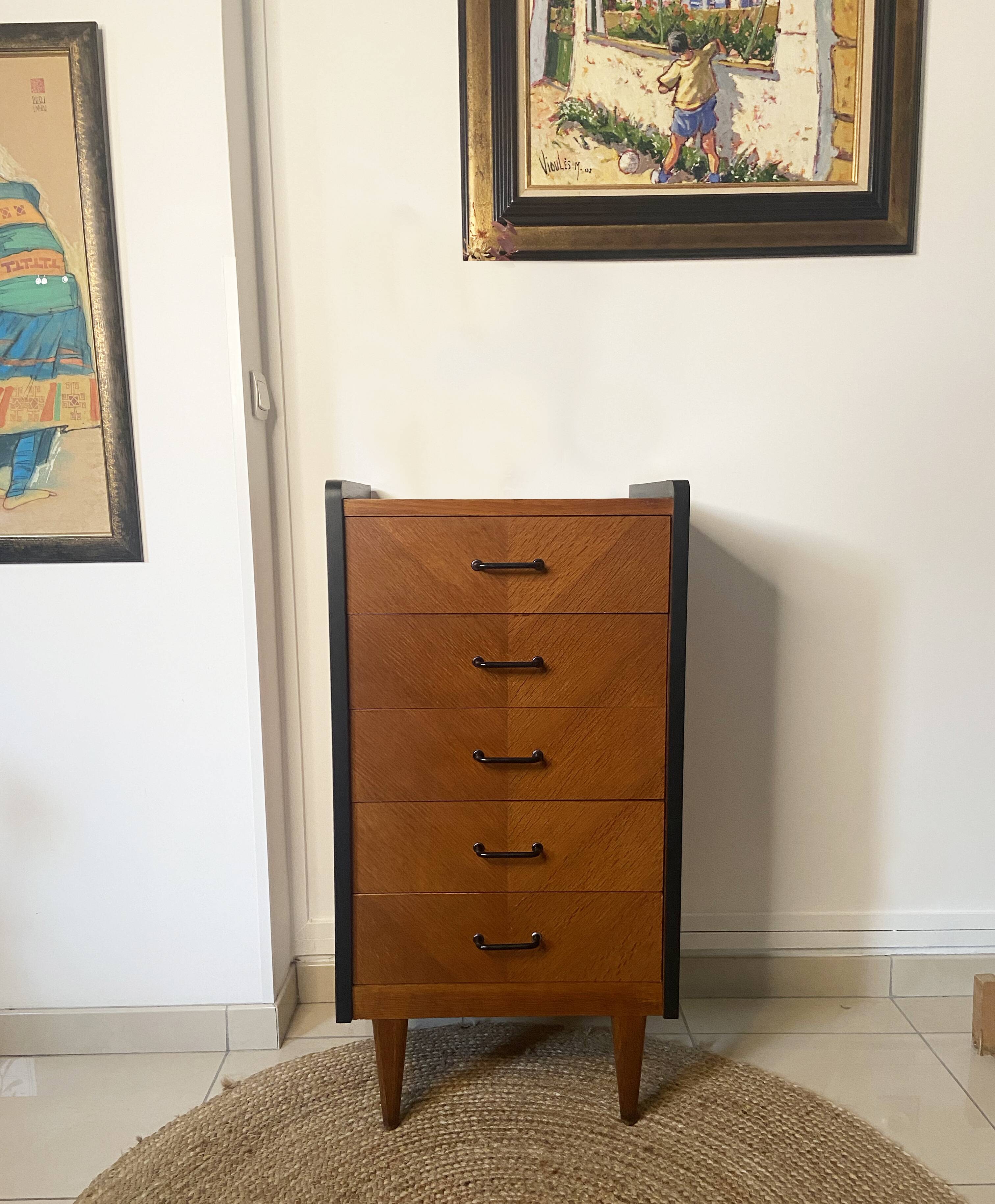 Vintage chiffonier chest of drawers 1950/1960 5 drawers