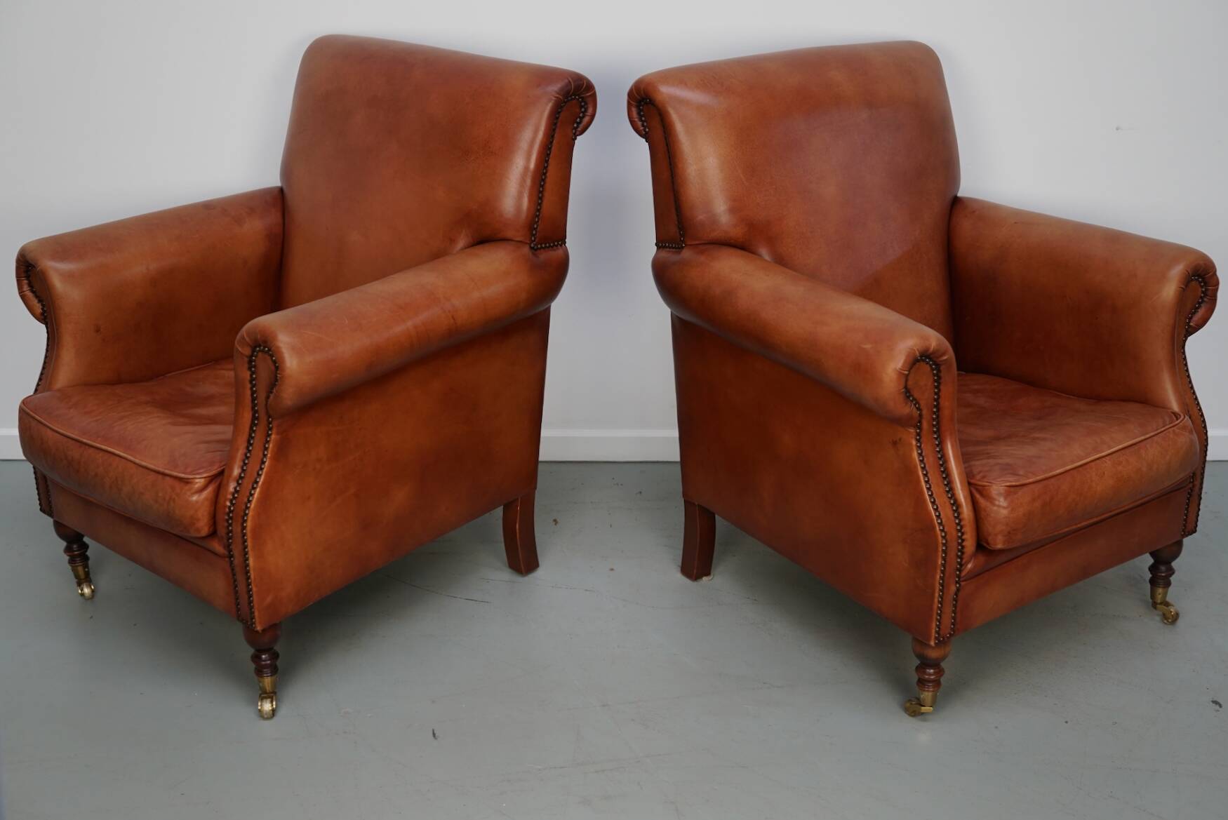 Vintage Dutch Cognac-Coloured Leather Club Chairs, Set of 2