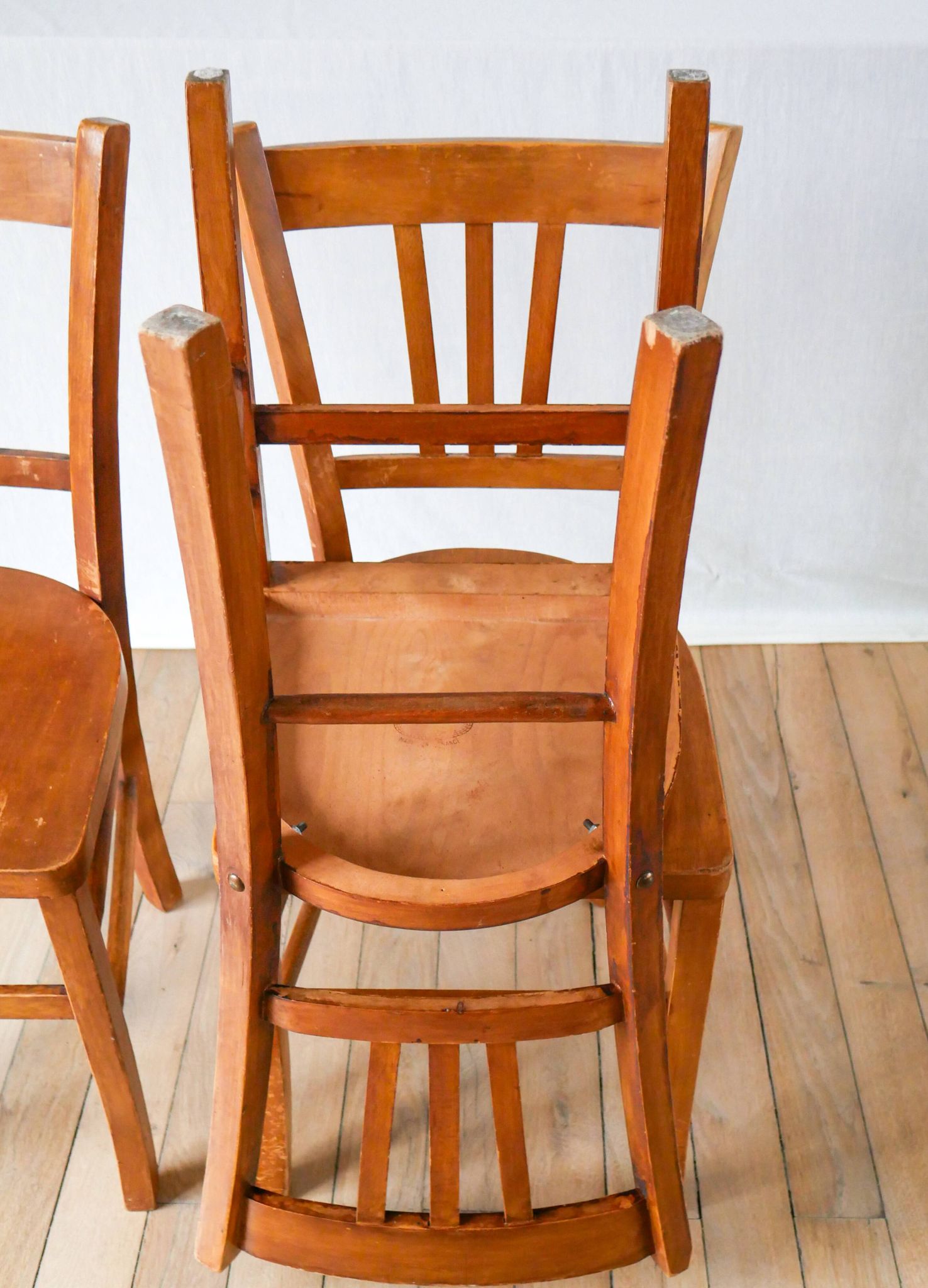 Set of 3 wooden bistro chairs 1950