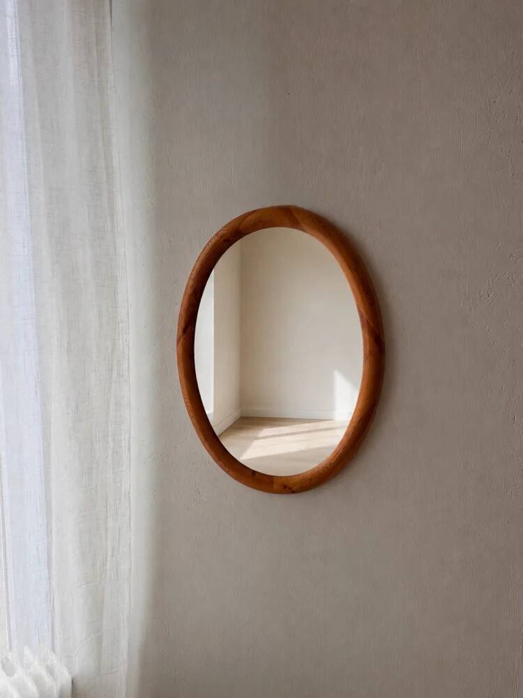 Oval pine mirror Glasmaster Markaryd Sweden 1970s