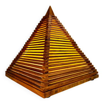 Teakwood Pyramid Table Lamp, Italy, 1970S