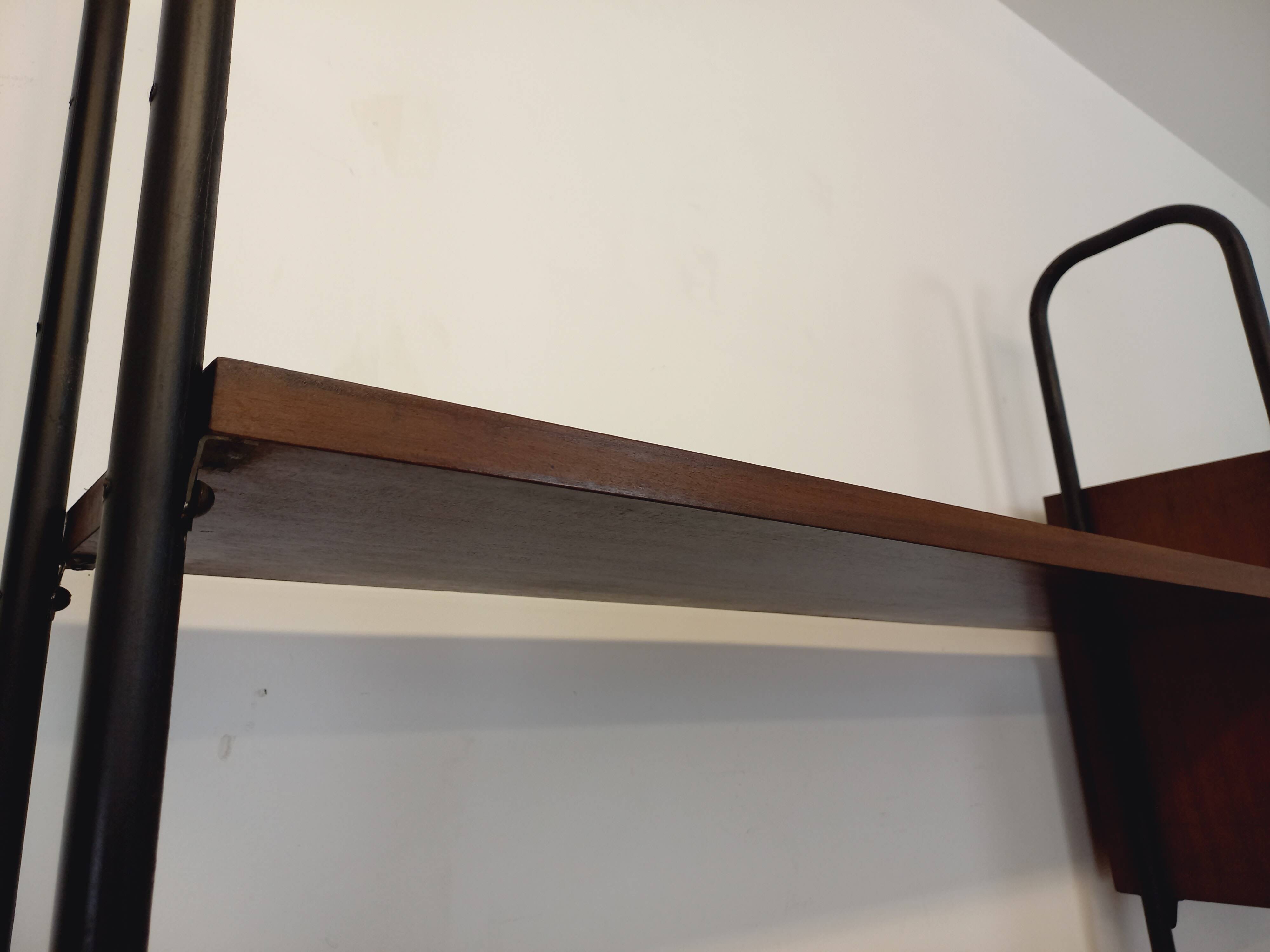 Vintage Italian double modular bookcase in wood and metal