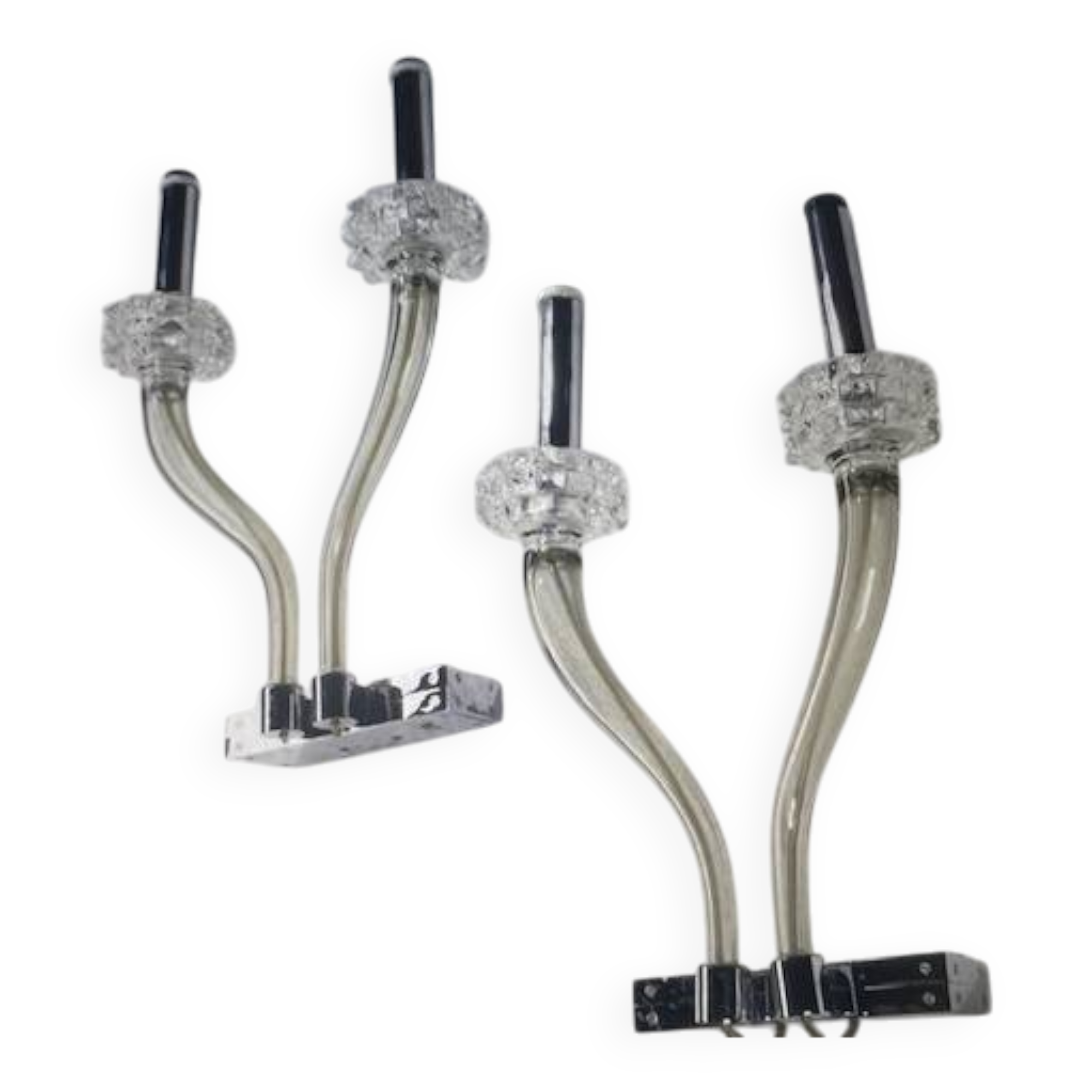 Pair of wall sconces in glass and chrome metal