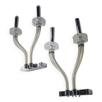 Pair of wall sconces in glass and chrome metal