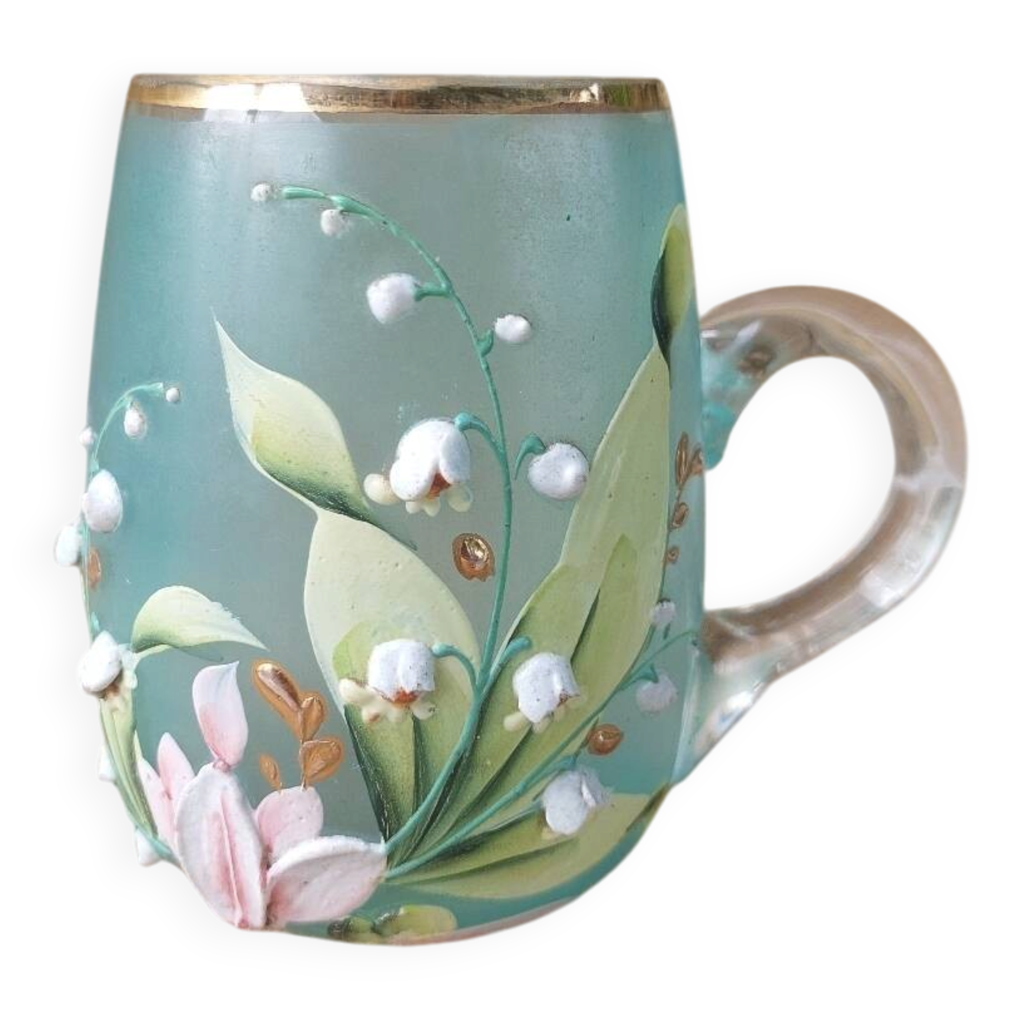 Enamelled glass mug/cup