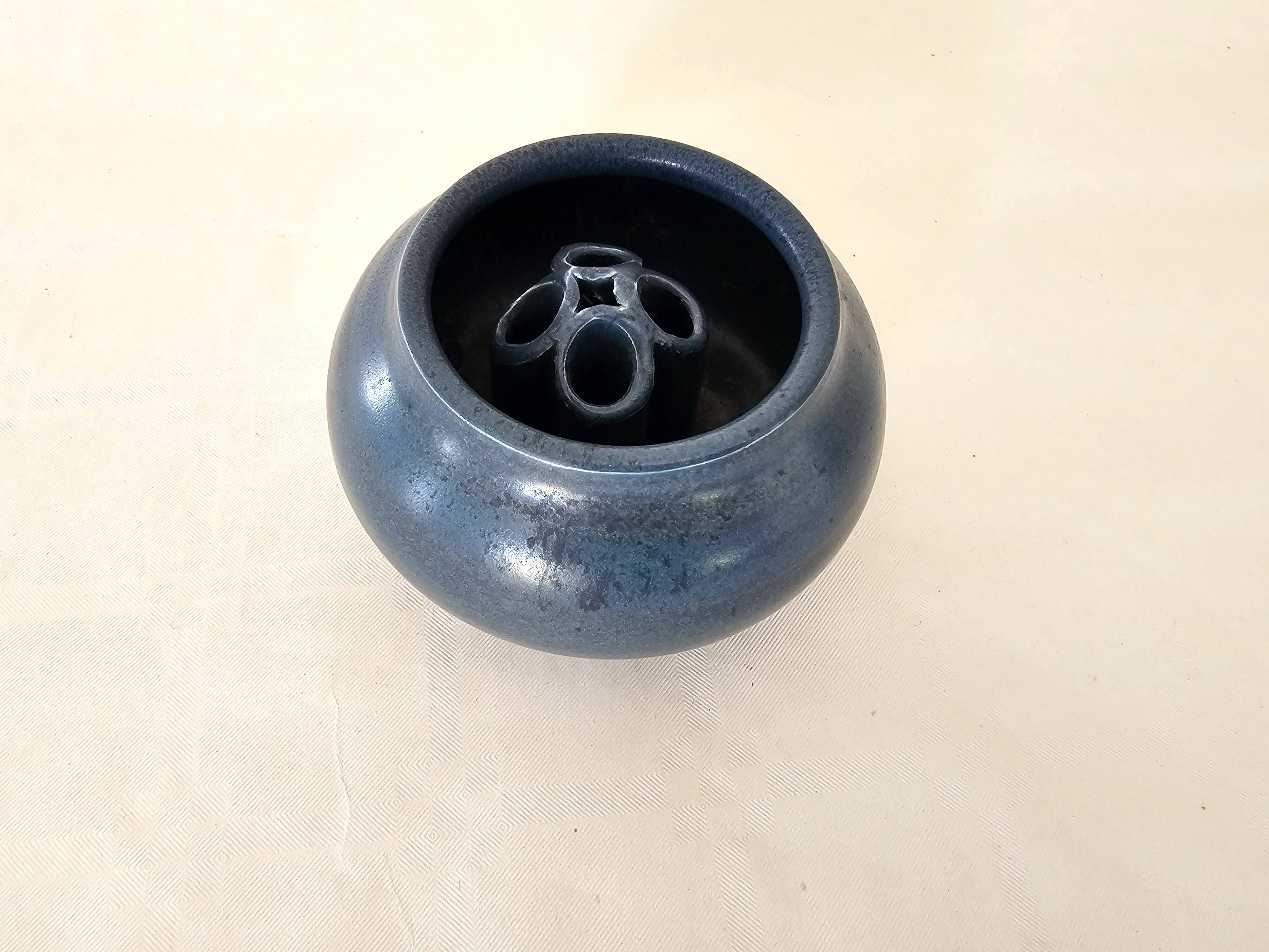 Small Blue Ceramic Flower Vase Signed Gérald POTT