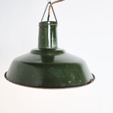 Vintage dark green enamel industrial pendant lights, 1960s