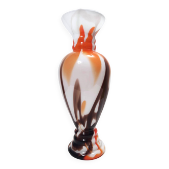 Vase postmoderne en verre de Murano blanc, orange et marron par Carlo Moretti, Italie