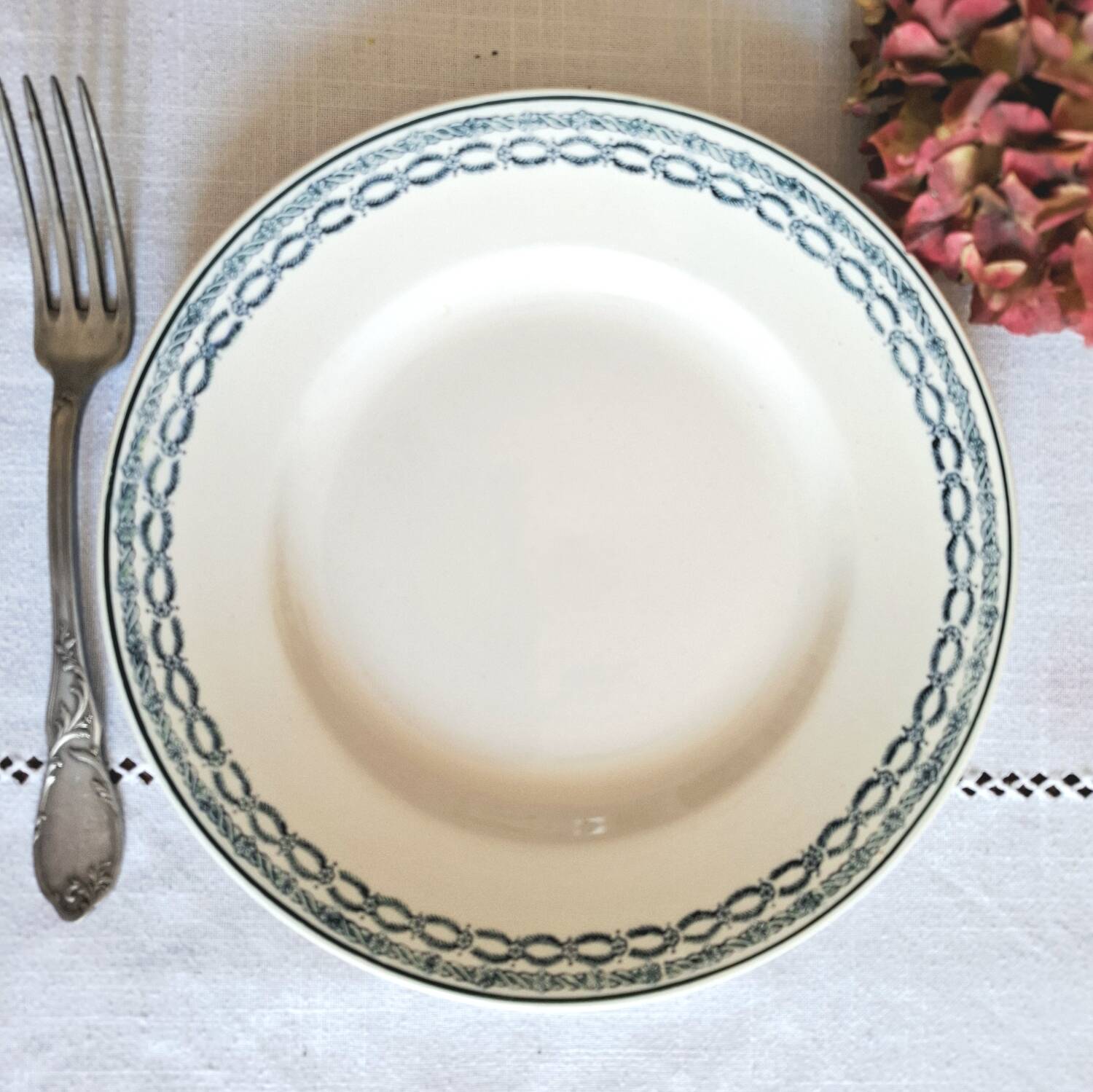 Mismatched antique ironstone dinner plates