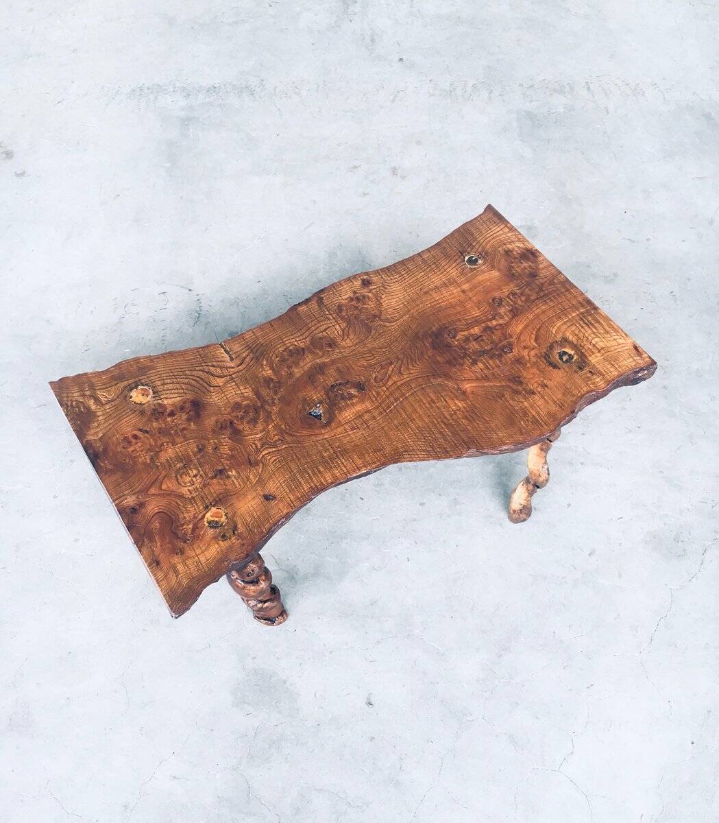 Brutalist Style Handcrafted Oak and Grape Wood Side Table, 1950s