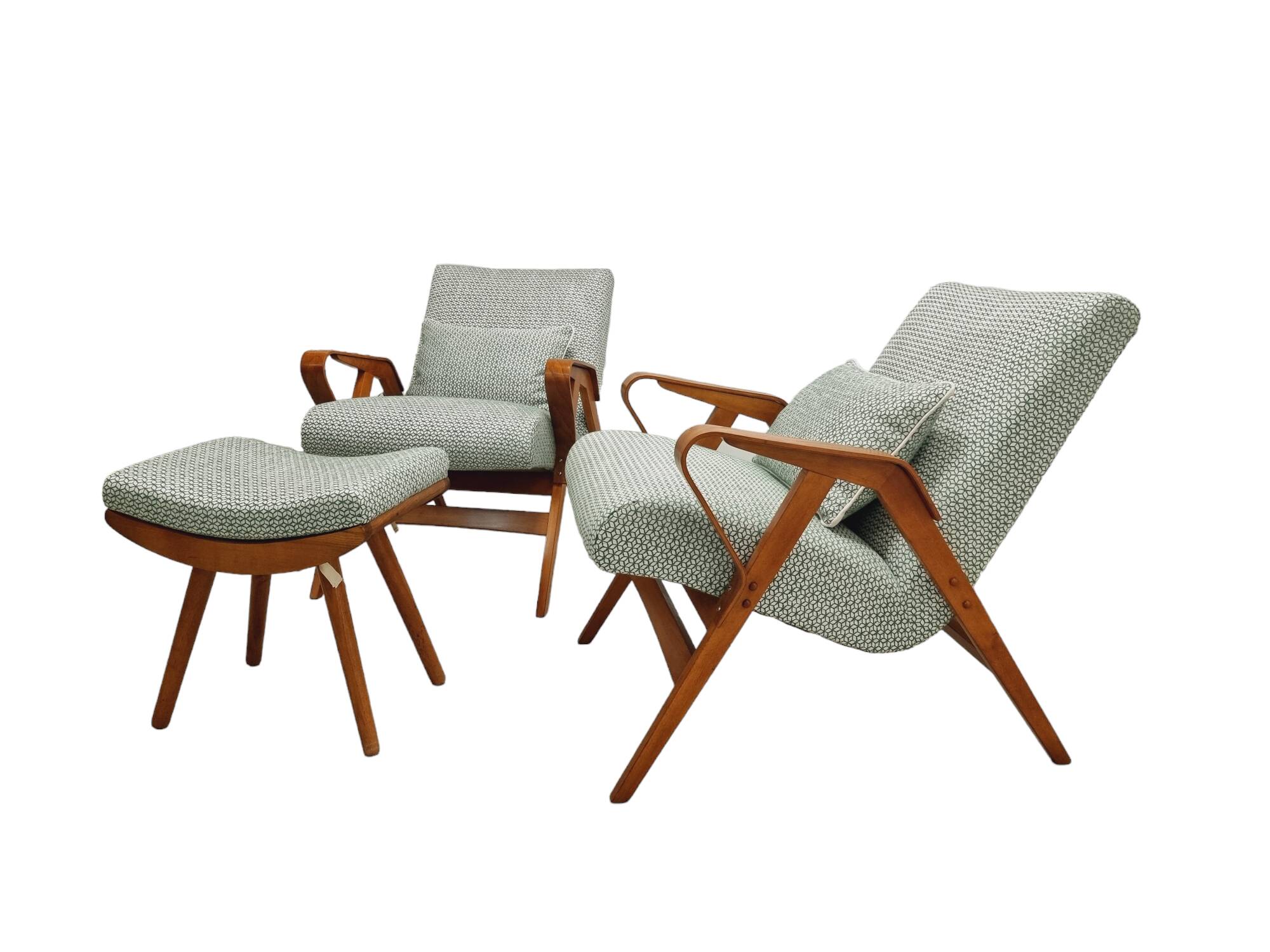 Set of two Mid-century modern Tatra armchairs with footrest, 1950-60's, Czechoslovakia