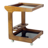 Mid Century Modern Wooden Bar Cart With Black Opaline Glass, 1960s