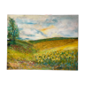 Old oil painting on landscape canvas